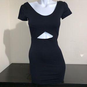 Black scoop dress and open detail